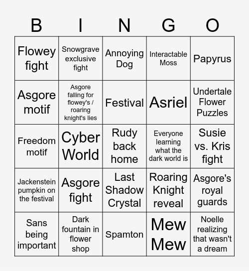 Deltarune Chapter 5 Bingo Card Bingo Card