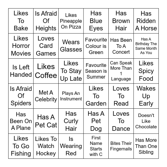 Friendship Picnic Bingo Card