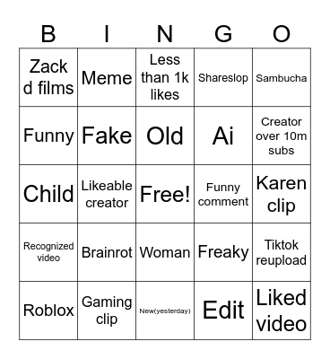Yt shorts Bingo Card