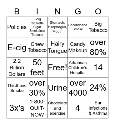 Tobacco Bingo Card