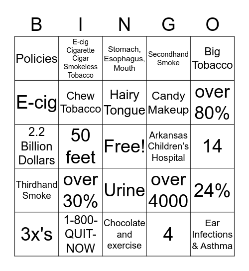 Tobacco Bingo Card