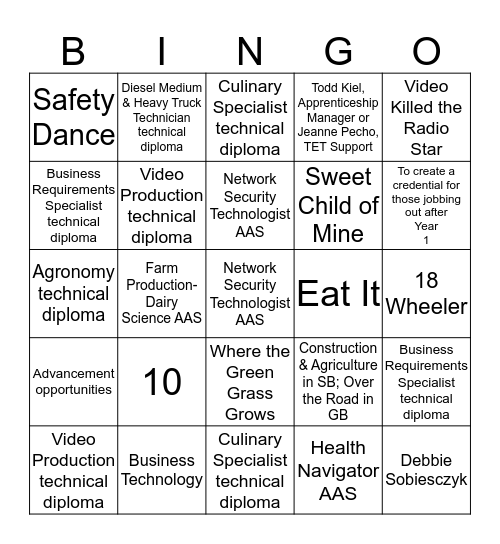 New Program Bingo Card