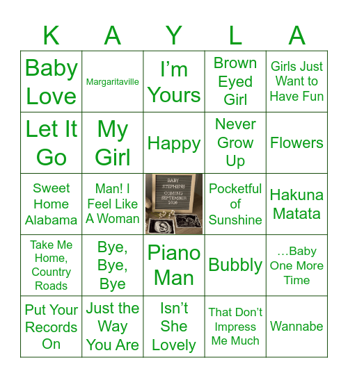 KAYLA’S MUSIC BINGO Card