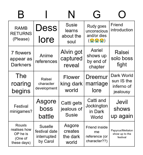 Deltarune Chapter 5 Bingo Card