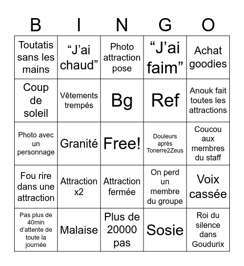 ASTÉRIX🎢🕺 Bingo Card