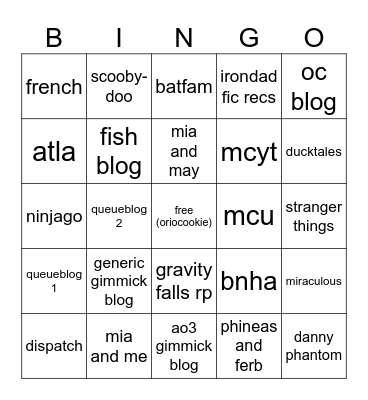 orion blog bingo Card