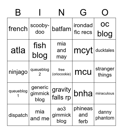 orion blog bingo Card