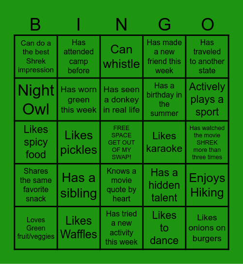 SHREK TWLIGHT Bingo Card