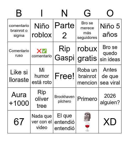 comentarios shorts estupidos Bingo Card