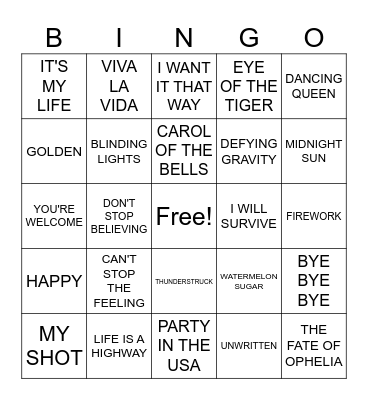 Orchestra Music Bingo Card