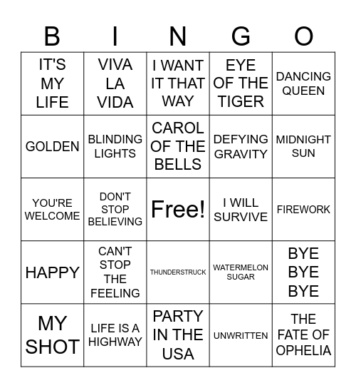 Orchestra Music Bingo Card