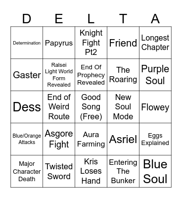 Deltarune Ch5 Bingo Card