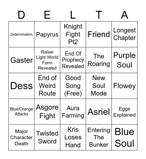 Deltarune Ch5 Bingo Card