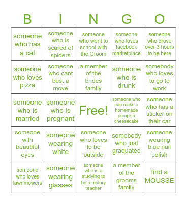 WEDDING BINGO Card