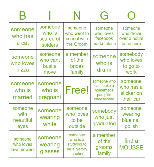 WEDDING BINGO Card