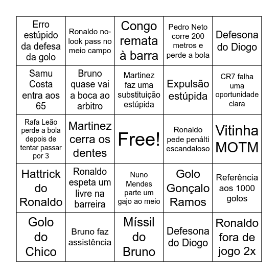 Portugal CARALHO Bingo Card