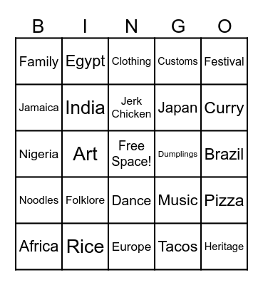 Culture Week (BMAC SUMMER CAMP) Bingo Card