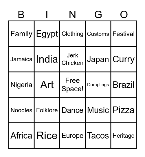 Culture Week (BMAC SUMMER CAMP) Bingo Card