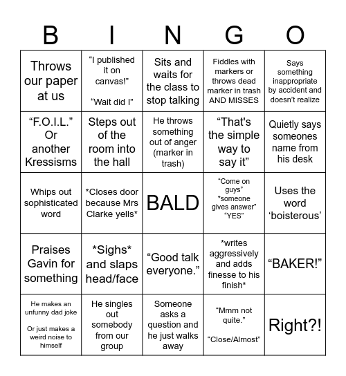 Kress-ingo Bingo Card