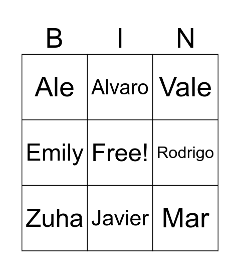 Grupo Seba Bingo Card