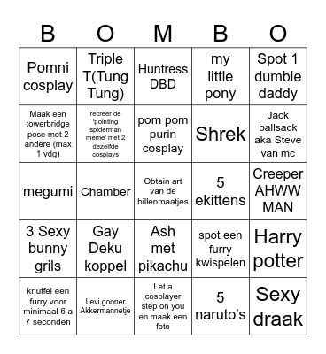 Comiccon gooner bingo van Daddy D Bingo Card