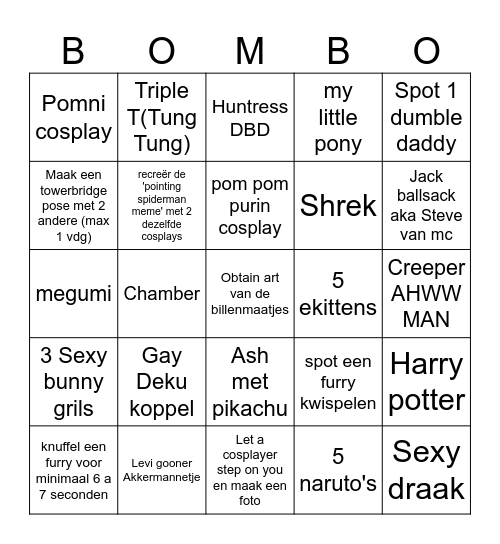 Comiccon gooner bingo van Daddy D Bingo Card