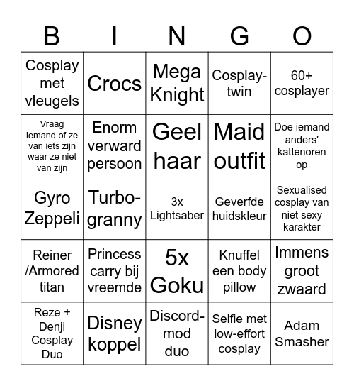 Comic-Con Peer Bingo Card