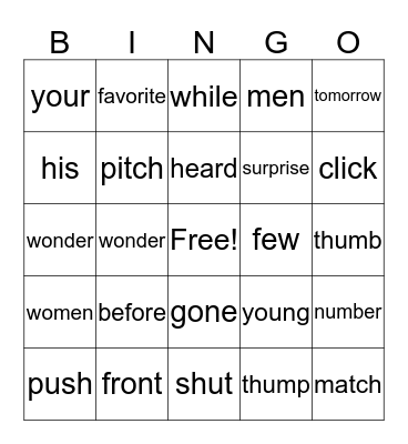 Vocabulary Words 1-5 Bingo Card
