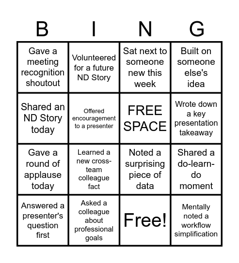 NDHR TOGETHER Bingo Card