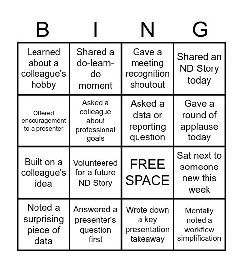 NDHR TOGETHER Bingo Card