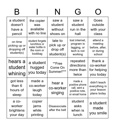 End-of-the-Year Bingo - Teacher Edition Bingo Card