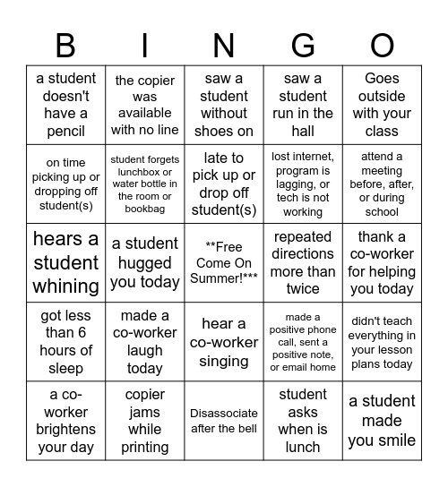 End-of-the-Year Bingo - Teacher Edition Bingo Card