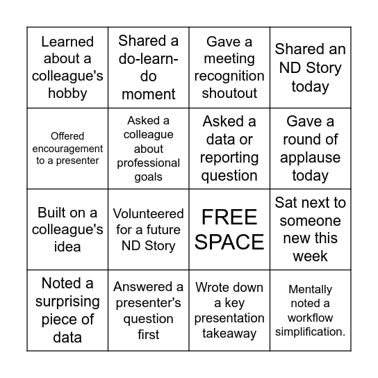 NDHR TOGETHER Bingo Card