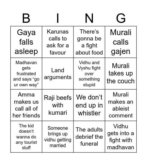 Van Summer 26’ Bingo Card