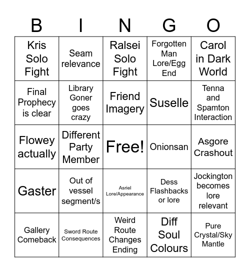 Deltarune Chapter 5 Bingo Card