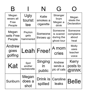 Bachelorette Bingo Card