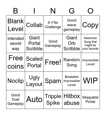 Recent Tab Bingo (Geometry Dash) Bingo Card