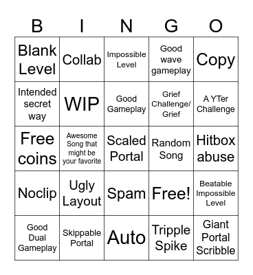 Recent Tab Bingo (Geometry Dash) Bingo Card