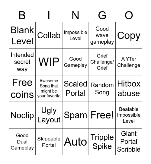 Recent Tab Bingo (Geometry Dash) Bingo Card
