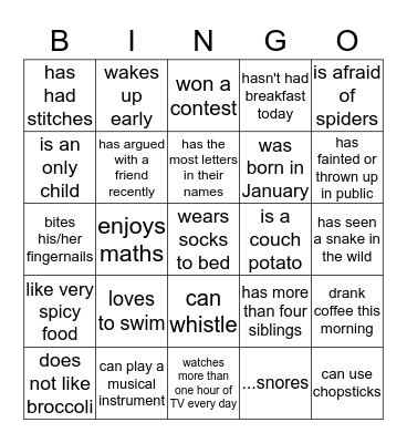 Find Someone who Bingo Card
