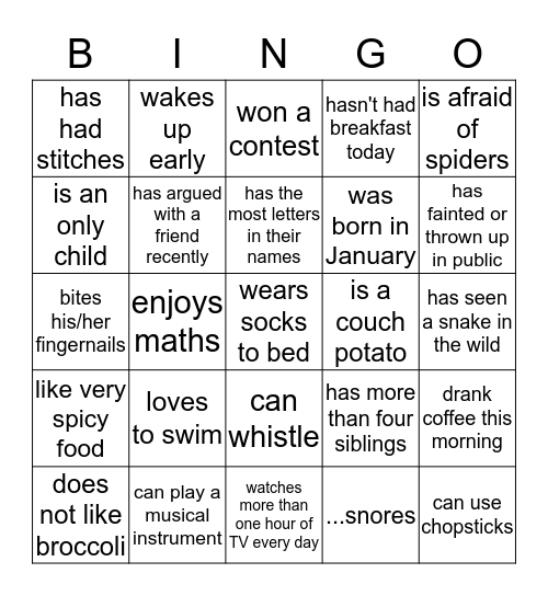 Find Someone who Bingo Card