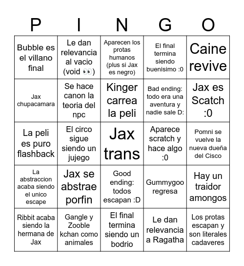 Pelil de digital circus Bingo Card
