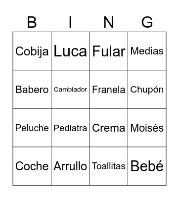 Baby Shower Luca Bingo Card