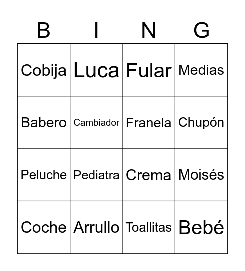 Baby Shower Luca Bingo Card