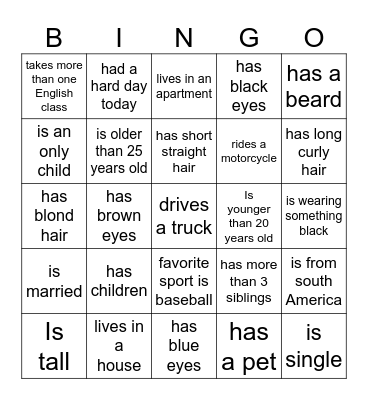 Find someone who Bingo Card