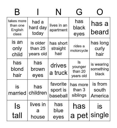 Find someone who Bingo Card