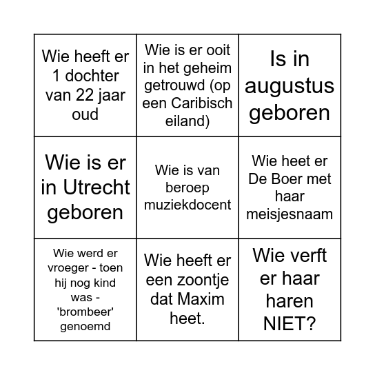 Menselijke Bingo Card