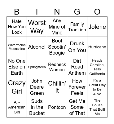Country Music Bingo #2 Bingo Card