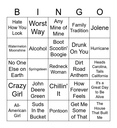 Country Music Bingo #2 Bingo Card
