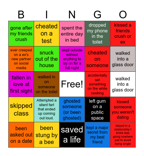 Never have I ever bingo!!! Bingo Card